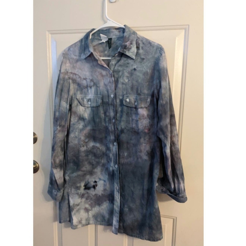 Lauren Ralph Lauren Tye Dye Button Down Long Sleeve Shirt, Medium, Grunge Y2K